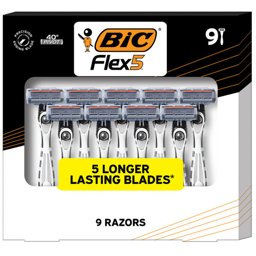 BIC Flex 5 Titanium-Coated Disposable Razor, 5 Blades, 9 ct – front of package