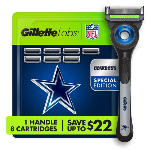Gillette Labs NFL Dallas Cowboys Men's Razor, Handle + 8 Cartridges – front of package