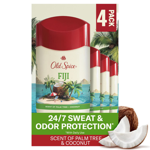 Old Spice Fiji Antiperspirant Deodorant, Palm Tree + Coconut, 2.6 oz, 4 pk – front of package