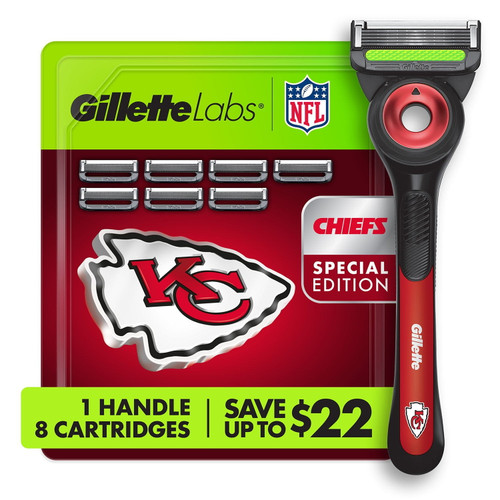 Gillette Labs NFL Kansas City Chiefs Men's Razor, Handle + 8 Cartridges – front of package