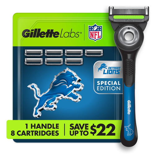 Gillette Labs NFL Detroit Lions Men's Razor, Handle + 8 Cartridges – front of package