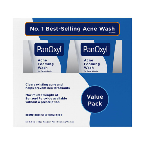 PanOxyl Acne Foaming Wash, 10% Benzoyl Peroxide, 5.5 oz, 2 pk – front of package
