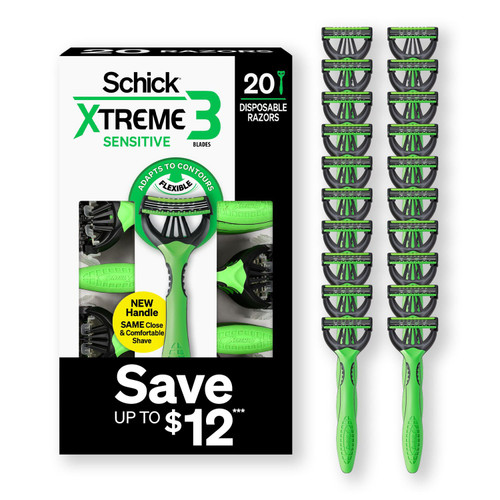 Schick Xtreme3 Sensitive Disposable Razors for Men, 20 ct – front of package
