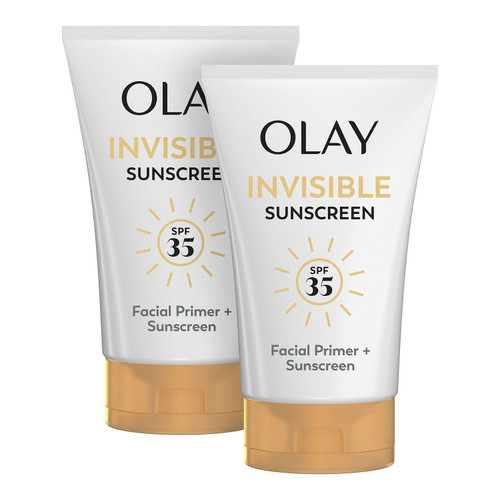 Olay Invisible Sunscreen with SPF 35 + Primer, Face Protection, Skincare, 1.7 fl oz, 2 pk – front of package
