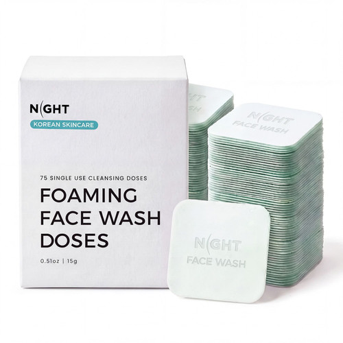 DiscoverNight NIGHT Foaming Face Wash, Korean Skincare Cleanser, Cica + Centella, 75 ct – front of package
