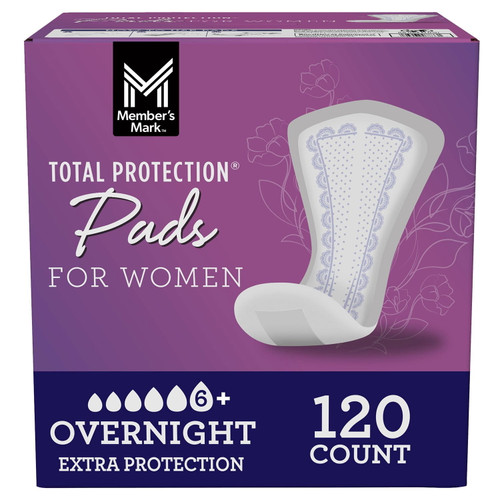 Member's Mark Total Protection Overnight Pad for Women, 120 ct – front of package