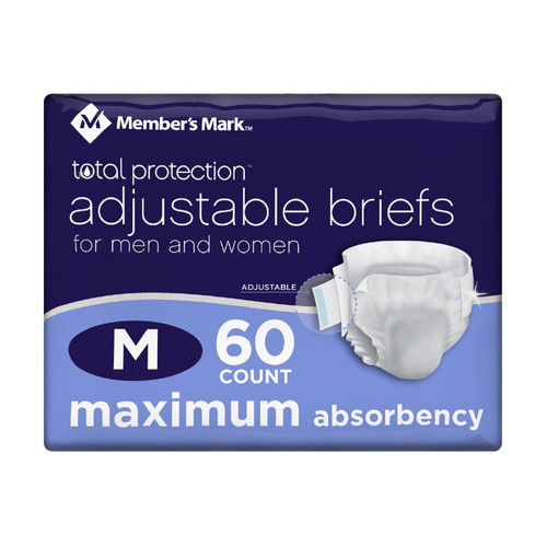 Member's Mark Total Protection Unisex Briefs, Medium (60 ct) – front of package