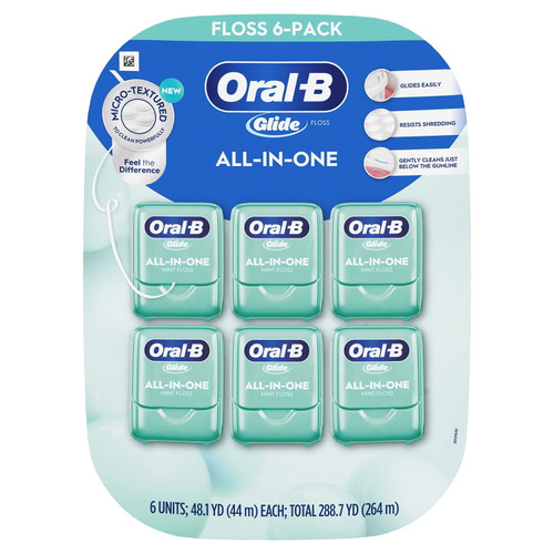 Oral-B Glide All-In-One Mint Flavor Dental Floss, 44 M, 6 pk – front of package