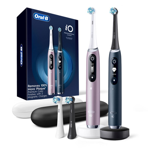 Oral-B IO Series 7 Professional Clean Electric Toothbrush, 2 pk, 4 Brush Heads, Black Onyx & Rose Quartz – front of package