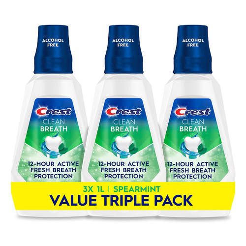 Crest Advantage Clean Breath Mouthwash, Spearmint, 33.8 fl oz, 3 pk – front of package