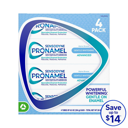 Sensodyne Pronamel Advanced Whitening Toothpaste, 6.5 oz, 4 pk – front of package