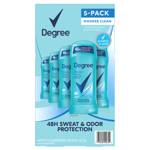 Degree Antiperspirant Deodorant, Shower Clean, 2.6 oz, 5 pk – front of package