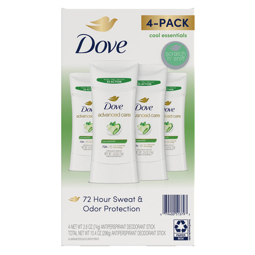 Dove Advanced Care Antiperspirant Deodorant, 2.6 oz, 4 pk – front of package