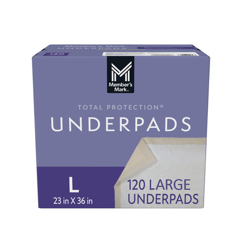Member's Mark Total Protection Underpads, Large, 120 ct – front of package