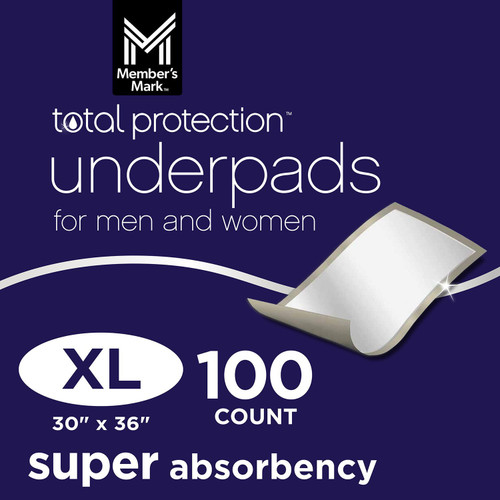 Member's Mark Total Protection Underpads Extra-Large, 30" X 36", 100 ct – front of package