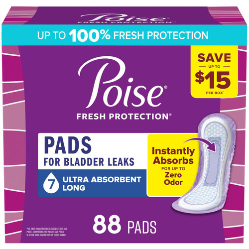 Poise Incontinence Pads, 7 Drop Ultra Absorbency, 88 ct – front of package