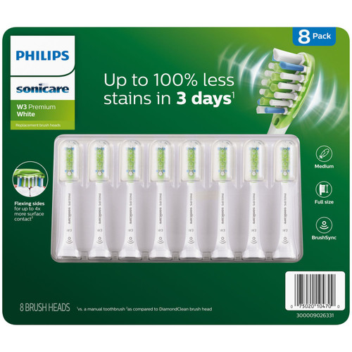 Philips Sonicare W3 Premium White Replacement Brush Heads, 8 ct – front of package
