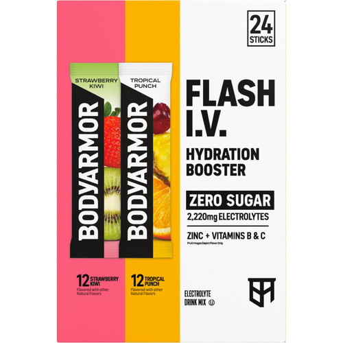 BODYARMOR Flash I.V. Electrolyte Powder Sticks Variety Pack 24 pk – front of package