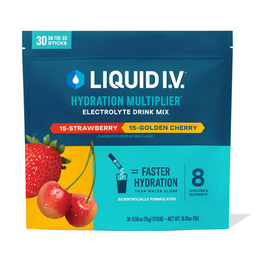 Liquid I.V. Hydration Multiplier Electrolyte Powder Variety Pack, Strawberry and Golden Cherry, 30 pk – front of package