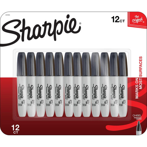 Sharpie Chisel Tip Permanent Markers, Black 12 ct – front of package