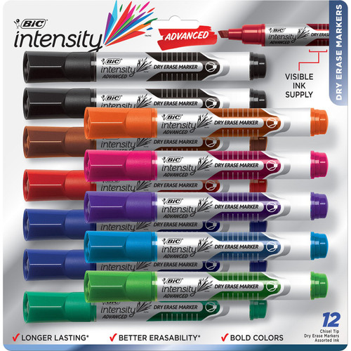 BIC Intensity Advanced Dry Erase Markers, Chisel Tip, 12 count – front of package