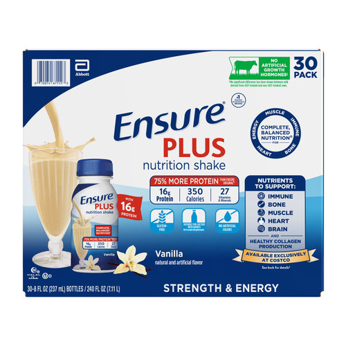 Ensure Plus Nutrition Shake, Vanilla, 8 fl oz, 30 Bottles