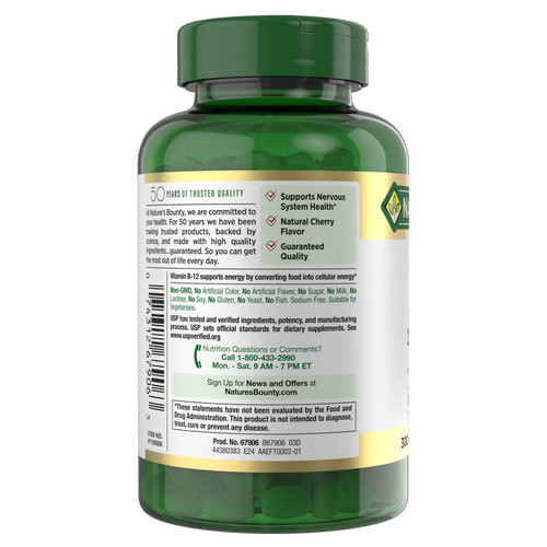 Nature's Bounty Vitamin B-12 2500 mcg Quick Dissolve Tablets, 300 Count