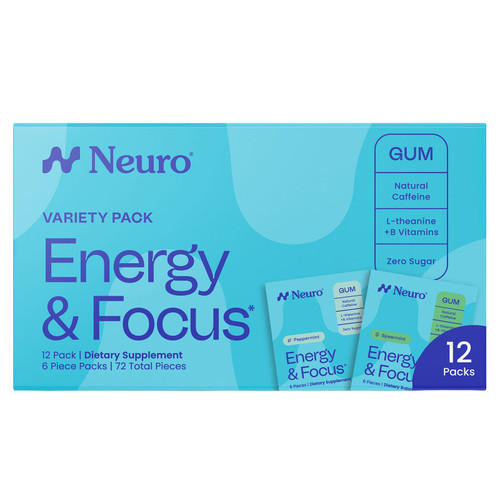 Neuro Energy & Focus Gum, Peppermint & Spearmint, 12 Packs (72 Pieces)