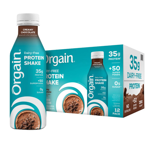 Orgain 35g Dairy-Free Protein Shake, Creamy Chocolate, 14 fl oz, 12 Pack