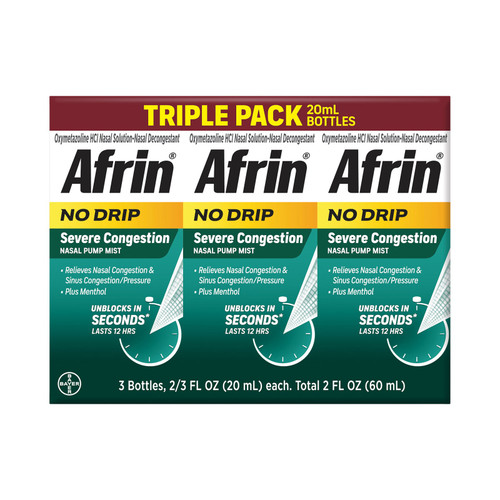 Afrin No Drip Severe Congestion 12 Hour Nasal Pump Mist, 3 x 20 ml