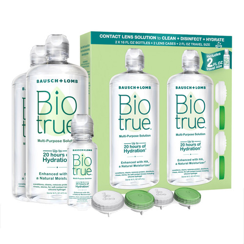 Biotrue Multi-Purpose Contact Lens Solution, 2 x 16 oz + 2 oz Travel Size