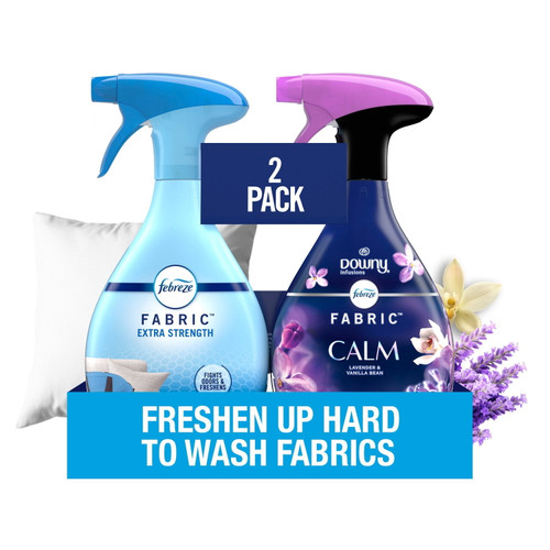 Febreze Extra Strength and Downy Fabric Spray, Original Scent and Calm, 50.6 fl oz, Pack of 2 – front of package