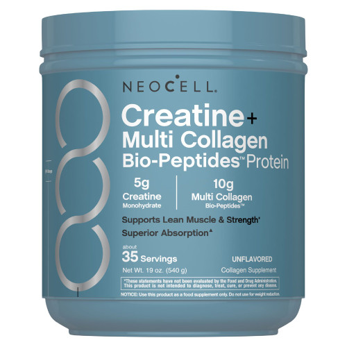 NeoCell Creatine + Multi Collagen Bio-Peptides Protein Powder, Unflavored, 19 oz – front of package