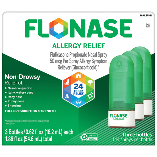 Flonase 24 Hour Allergy Relief Nasal Spray, 3 Bottles, 432 Metered Sprays
