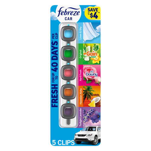 Febreze Car Air Freshener Vent Clips, Mixed Scent, 5 ct – front of package