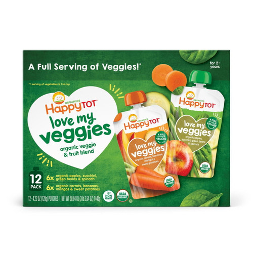 HappyTOT Organics Love My Veggies, Variety Pack, Stage 4 Pouch, 4.22 oz, 12 ct – front of package