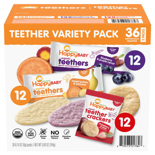 HappyBABY Organics Teethers & Teether Crackers, Variety Pack, 36 ct – front of package