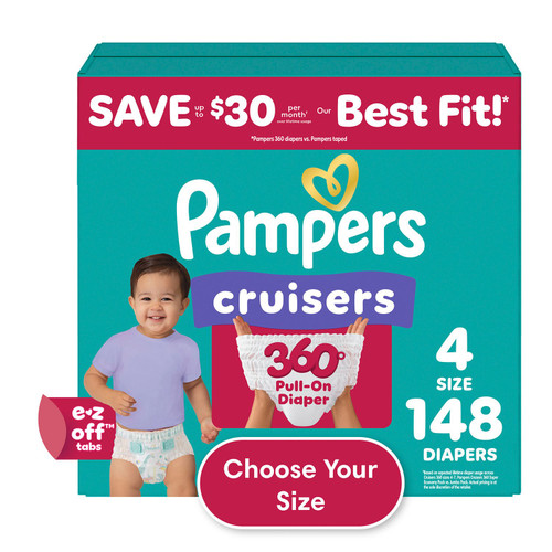 Pampers Cruisers 360 Diapers, Sizes 4-7 – front of package