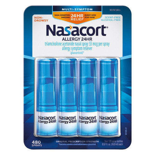 Nasacort Allergy 24 Hour Nasal Spray, 4 Bottles, 480 Metered Sprays