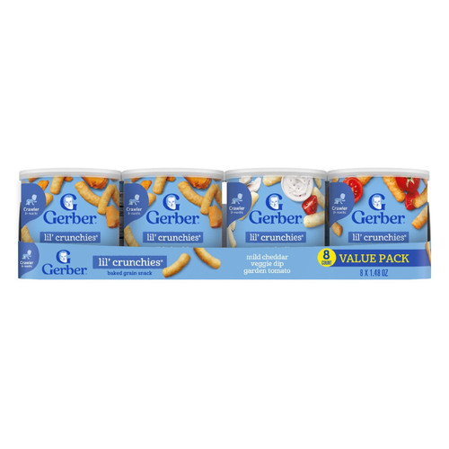 Gerber Lil' Crunchies Baked Grain Snack, Variety Pack, 1.48 oz, 8 ct – front of package