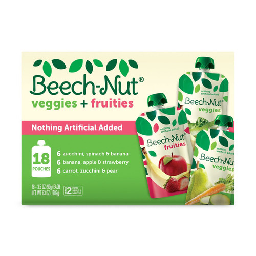 Beech-Nut Veggies and Fruities Stage 2 Baby Food Pouch, Variety Pack, 3.5 oz, 18 ct – front of package