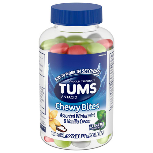 TUMS Chewy Bites Assorted Wintermint & Vanilla Cream, 108 Chewable Tablets