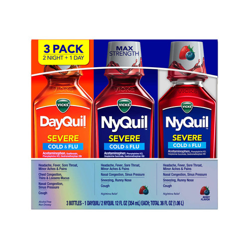 Vicks DayQuil & NyQuil Severe Cold & Flu Liquid, 3 x 12 fl oz