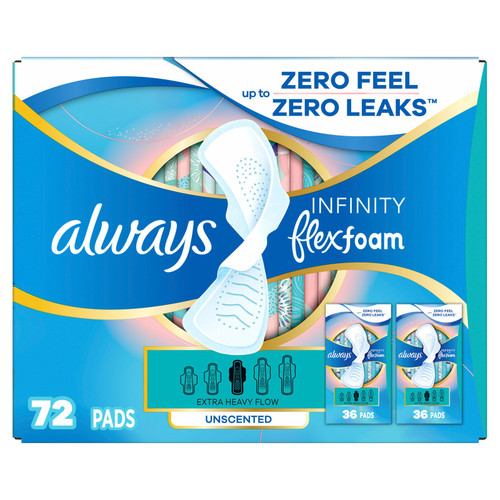Always Infinity FlexFoam Pads with Wings, 72 Count