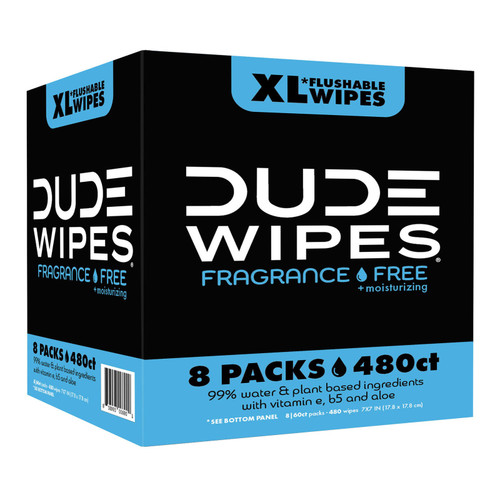 DUDE Wipes Fragrance-Free XL Flushable Wipes, 480 Count