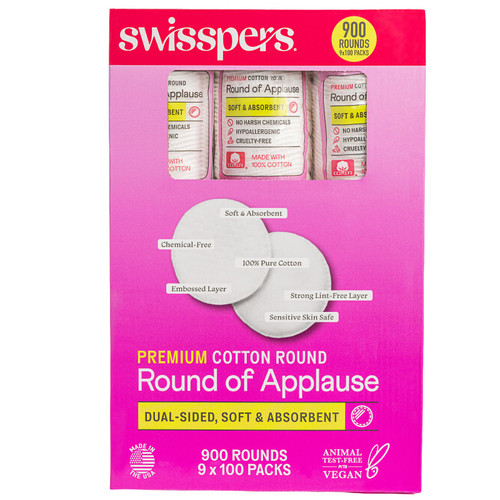 Swisspers Premium Hypoallergenic Cotton Rounds, 900 Count