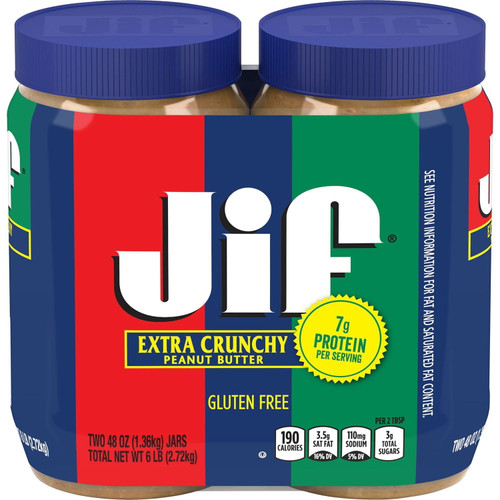 Jif Extra Crunchy Peanut Butter, 48 oz, 2 pk – front of package