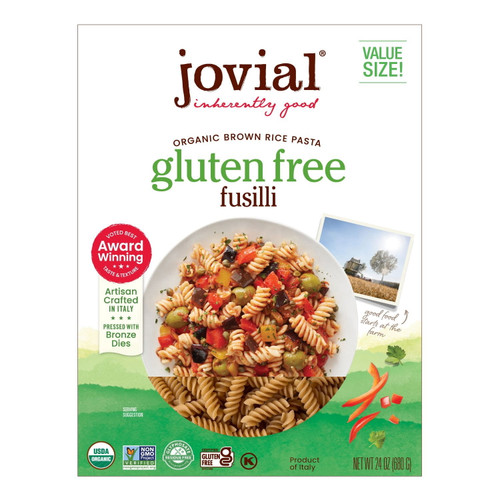 Jovial Organic Brown Rice Gluten Free Pasta, Fusilli, 24 oz – front of package