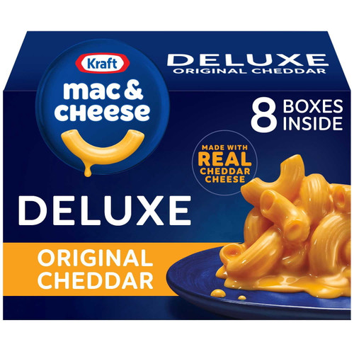 Kraft Deluxe Original Cheddar Macaroni and Cheese Dinner, 14 oz, 8 pk – front of package