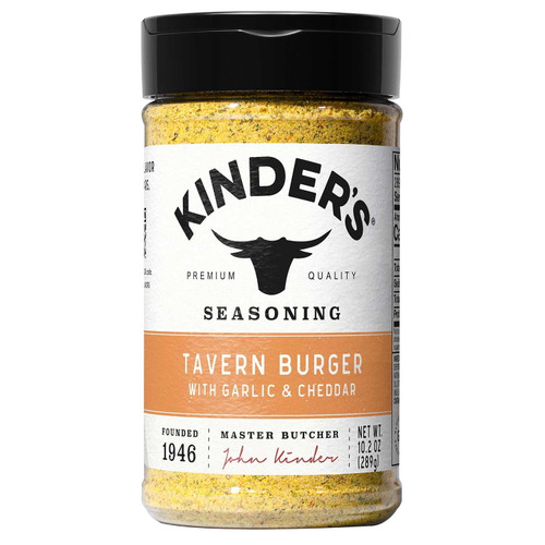 Kinder's Tavern Garlic & Cheddar Burger Seasoning, 10.2 oz – front of package
